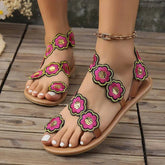 Stylish Women’s Flat Ethnic Flower Sandals for Casual Summer Wear - Himpall